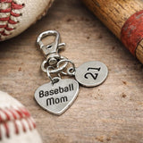 Baseball Mom Clip On Charm Personalized Player Number Stainless Steel Sports Mom Bag Zipper Charm Gift