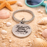 Feelin Rather Beachy Keychain Beach Lover Gift Stainless Steel Engraved Charm Keyring Summer Ocean Gift