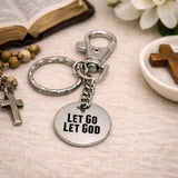 Let Go Let God Keychain Faith Gift Stainless Steel Engraved Charm Christian Keyring Religious Encouragement Gift