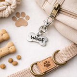 Woof Dog Bone Clip On Charm Stainless Steel Engraved Pet Accessory Backpack Zipper Charm Gift For Dog Lovers