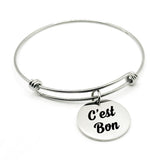Cest Bon French Quote Bracelet Stainless Steel Expanding Bangle Engraved Charm Minimalist Happy Gift For Her