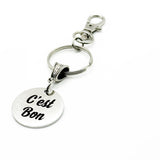 Cest Bon French Quote Keychain Stainless Steel Engraved Charm Minimalist Happy Gift Bag Purse Key Accessory