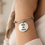 Joie De Vivre Engraved Bracelet Stainless Steel Expanding Bangle Inspirational Gift French Phrase Minimalist Jewelry