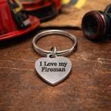 I Love My Fireman Keychain Firefighter Gift Stainless Steel Engraved Heart Charm Keyring Proud Fire Wife Gift