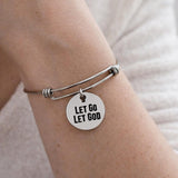 Let Go Let God Faith Bracelet Stainless Steel Expanding Bangle Christian Jewelry Inspirational Gift Religious Encouragement