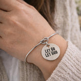 Let Go Let God Cuff Bracelet Faith Jewelry Silver Tone Adjustable Bracelet Stainless Steel Engraved Charm Christian Gift