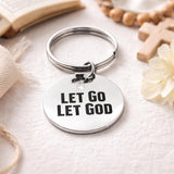 Let Go Let God Faith Keychain Christian Gift Inspirational Religious Stainless Steel Engraved Charm Keyring
