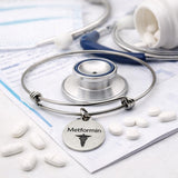 Metformin Medicine Alert Charm Bracelet Stainless Steel Expanding Bangle Medication Awareness Jewelry