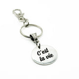 C'est La Vie Stainless Steel Keychain French Quote Keychain Inspirational Charm Minimalist Keyring Gift