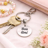 Bon Ami Friendship Keychain Stainless Steel Engraved Charm Gift For Best Friend Bag Charm Zipper Pull Accessory