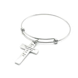 Christ Died For Us Romans 5 8 Charm Bracelet Stainless Steel Expanding Bangle Scripture Bracelet Christian Gift Faith Jewelry