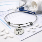 Aspirin Allergy Medical Condition Charm Bracelet Stainless Steel Expanding Bangle Allergy Awareness Jewelry