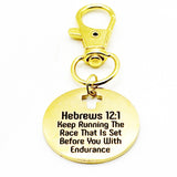 Hebrews 12 12 Keep Running Gold-Plated Cross Charm