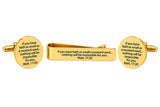 Mustard Seed Faith Goldtone Tie Clip Cuff Link Set