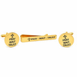 Pray Wait Trust Goldtone Tie Clip and Cuff Links