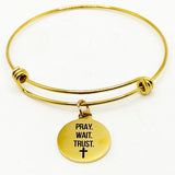 Pray Wait Trust Goldtone Bracelet