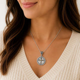 Round Mustard Seed Cross Silvertone Necklace