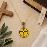 Round Mustard Seed Cross Goldtone Necklace