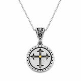 Round Mustard Seed Cross Silvertone Necklace