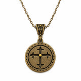 Round Mustard Seed Cross Antique Bronze Necklace
