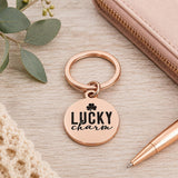Lucky Charm Engraved Rose Goldtone Keychain