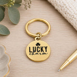 Lucky Charm Engraved Goldtone Keychain