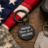 Proud Mom Of A Soldier Black Stainless Keychain