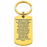 Saint Michael Prayer Goldtone Stainless Keychain