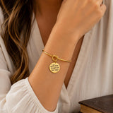 God Never Leaves Us Print Goldtone Cuff Bracelet