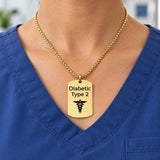 Diabetic Type 2 Goldtone Necklace For Him or Her