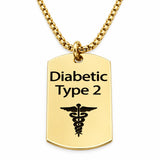 Diabetic Type 2 Goldtone Necklace For Him or Her