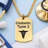Diabetic Type 2 Goldtone Necklace For Him or Her