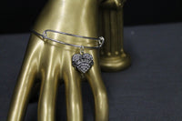 Grandma Heart Clear Crystal Charm Expanding Bangle Bracelet