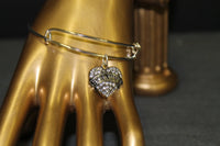 Grandma Heart Clear Crystal Charm Expanding Bangle Bracelet