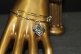 Grandma Heart Clear Crystal Charm Expanding Bangle Bracelet