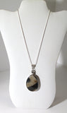 Brown and Cream Agate Slab Pendant on Silver Chain, Gift For Her, Valentines Day Gift, Southwestern Style, Statement Necklace