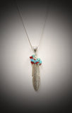 Silver Feather Turquoise and Red Pendant on Silver Chain, Southwestern Style, Gift For Her, Valentines Gift, Girlfriend Gift