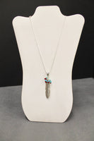 Silver Feather Turquoise and Red Pendant on Silver Chain, Southwestern Style, Gift For Her, Valentines Gift, Girlfriend Gift