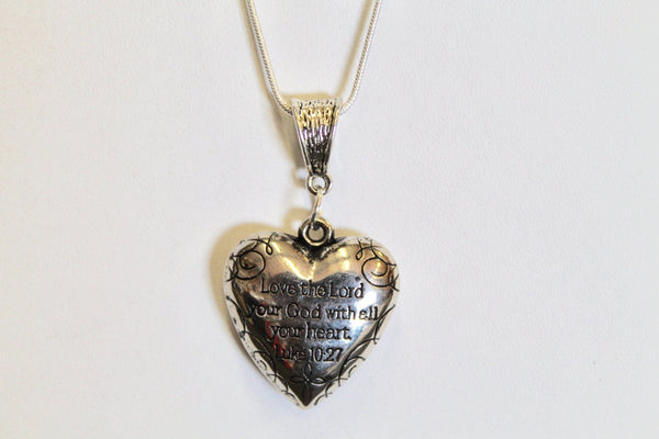 Love The Lord Your God With All Your Heart on Silver Chain, Luke 10:27 Bible Verse Jewelry, Valentines Day Gift, Gift For Her