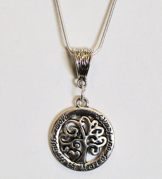 Mom You Are The Heart Of Our Family Pendant on Silver Chain, Gift for Mom, Family Tree, Mothers Day Gift, Valentine Gift For Mom