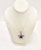 Blue Stone Silver Turtle Pendant on Silver Chain, Turtle Necklace, Turtle Jewelry, Sealife Jewelry, Sparkly Turtle, Gift For Her