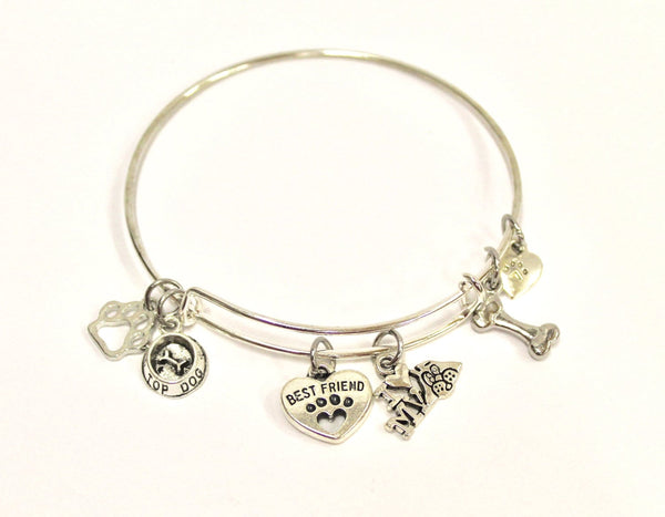 Dog Mom Expanding Bangle Charm Bracelet, I Love My Dog, Dog Jewelry, Dog Charm Bracelet, Dog Lover Jewelry, Dog Person, Gift For Her