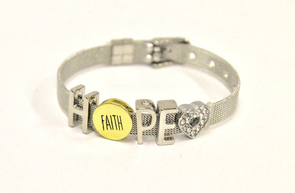 Hope Faith Love Stainless Steel Slide Bracelet, 1 Cor 13 Bible Verse Jewelry Gift, Inspirational Gift, Gift for Her, Graduation Gift