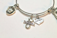 Baseball Grandmother Expandable Bangle Charm Bracelet, Baseball Granny, Grandmother Gift, Gift For Her, Baseball Grandson, Baseball Charms