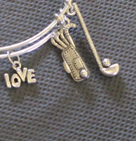 Golf Mom Expandable Bangle Charm Bracelet, Golf Grandma, Love to Golf, Wife Gift for Her, Gift For Grandma, Golf Jewelry Gift, Golfing Charm