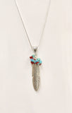 Silver Feather Turquoise and Red Pendant on Silver Chain, Southwestern Style, Gift For Her, Valentines Gift, Girlfriend Gift