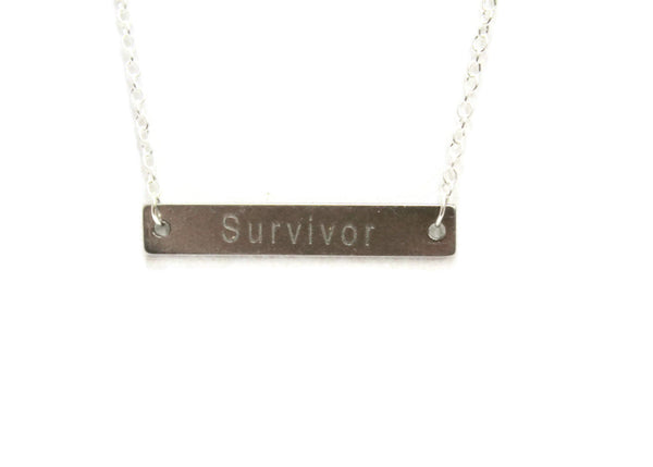 Survivor Laser Engraved Stainless Steel Charm on Silver Necklace; Gift For Her; Girlfriend Gift; Motivational; Inspirational