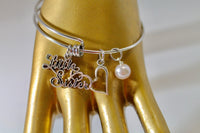 Little Sister Expanding Bangle Charm Bracelet, Sister Gift, Sorority Sister, Gift For Her, Valentine Gift, Sister Love, Fraternity Sister