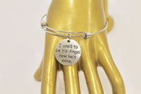 I Used To Be His Angel Now He Is Mine Expanding Bangle Charm Bracelet, Gift For Her, Dad Remembrance, Sympathy Gift, Remembering Dad