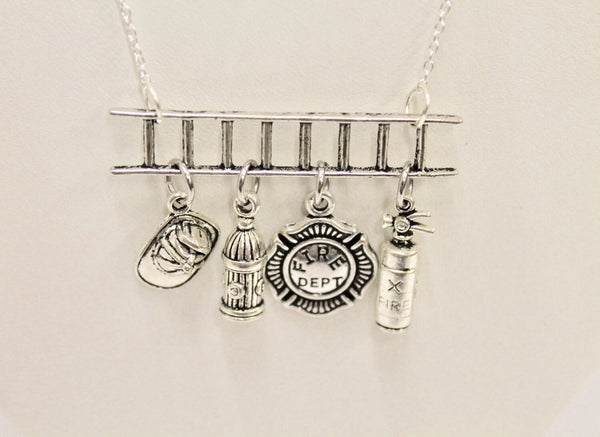 Fireman Ladder Charm Pendant on Silver Chain Necklace, Gift For Her, Fireman Wife, Fireman Mom, Gift For Mom, Valentines Day Gift